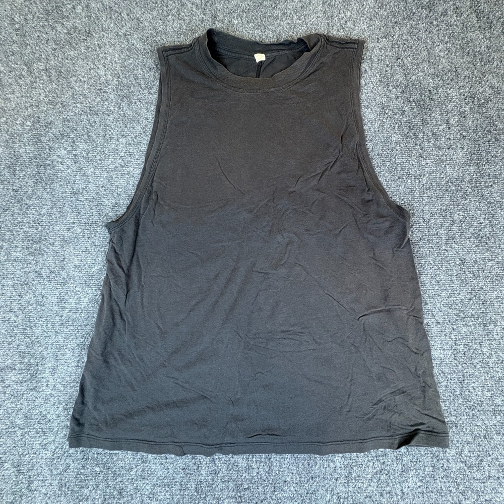 Lululemon Tank Top Womens 8 Faded Black Logo Crew Neck Activewear Gym Training